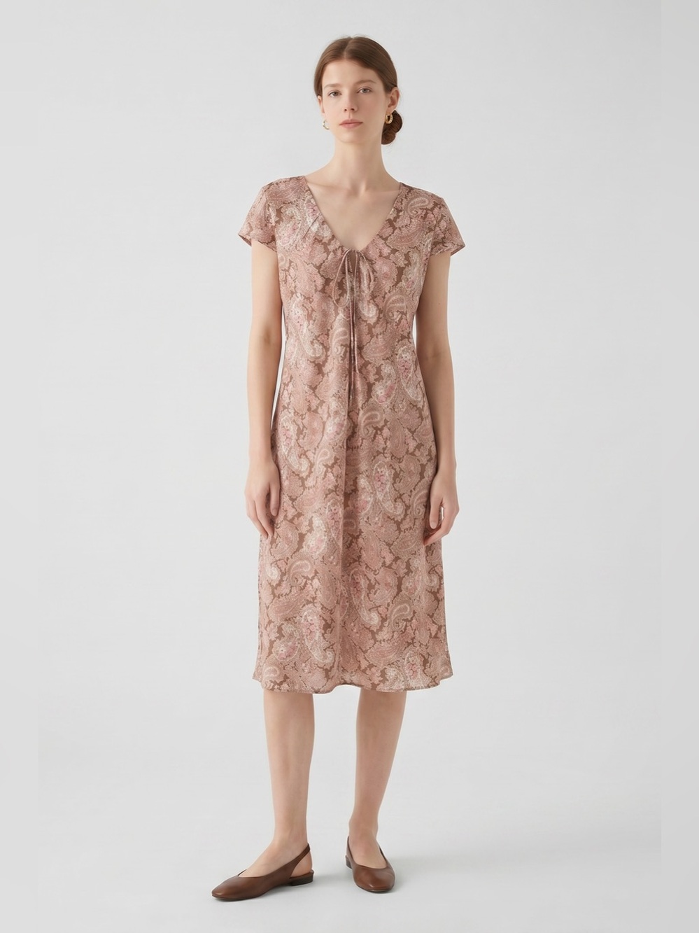 Vintage 70s 80s Jodi Michaels boho Blush/brown Paisley Floral print Midi Dress L
